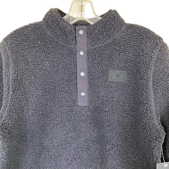 Under Armour Big Kids Sz YL Sherpa 1/4 Snap Pullover Solid Black Warm Cozy NWT - Picture 2 of 15